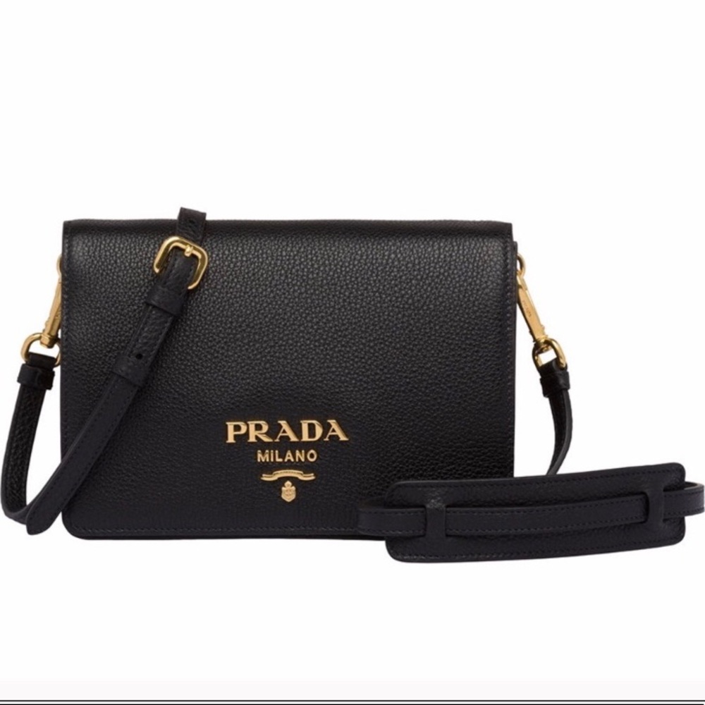 Prada Leather Messenger Bag Clutch With Two Straps